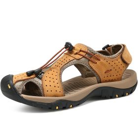 Men Summer Sandal Cow Leather Hiking Sandal Man Beach Sandal Outdoor Casual Shoe High Quality Leather Aqua Shoes Plus Size 46 - Camel - 42