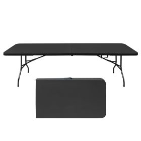 8ft Folding Table, Portable Plastic Table for Camping, Picnics, Parties, High Load Bearing Foldable Table Black - as Pic