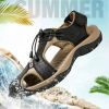 Men Summer Sandal Cow Leather Hiking Sandal Man Beach Sandal Outdoor Casual Shoe High Quality Leather Aqua Shoes Plus Size 46 - Camel - 44